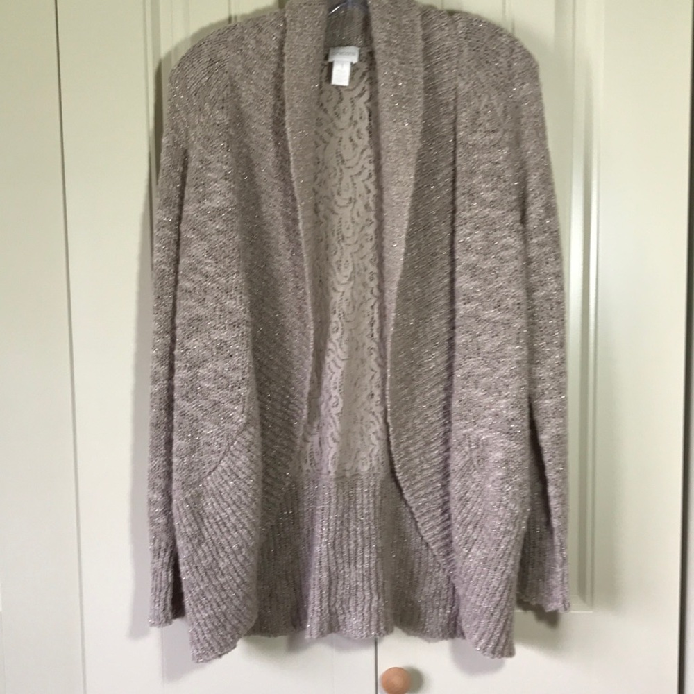 Chicos tan lace back open front cardigan